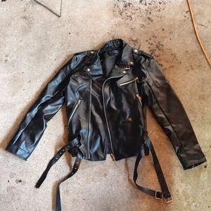 Aowofs Mens Black Faux Leather Slim Moto Jacket Size S